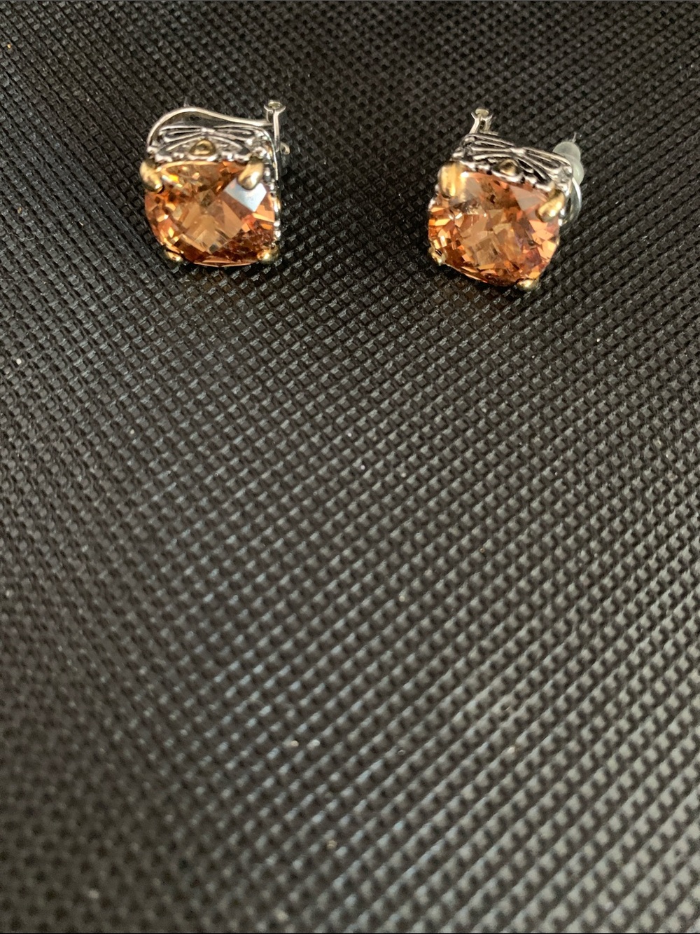 Sterling Silver Stud Earrings with Citrine-Colored Stones “David Yurman Like”